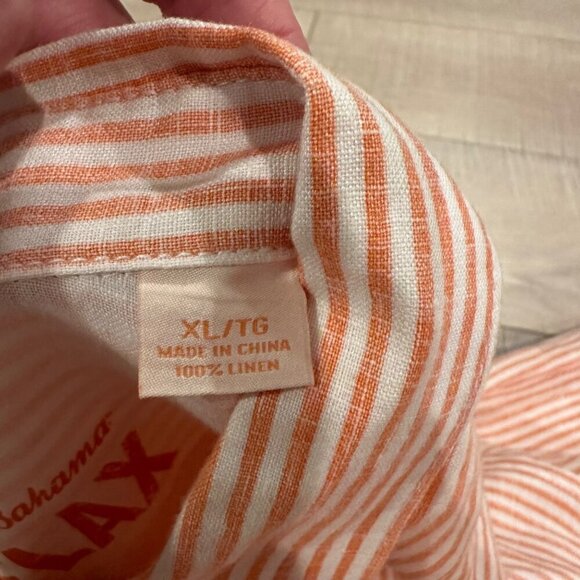 TOMMY BAHAMA MENS ORANGE STRIPE 100% LINEN RELAX BUTTON UP LONG SLEEVE SHIRT X - Picture 4 of 5